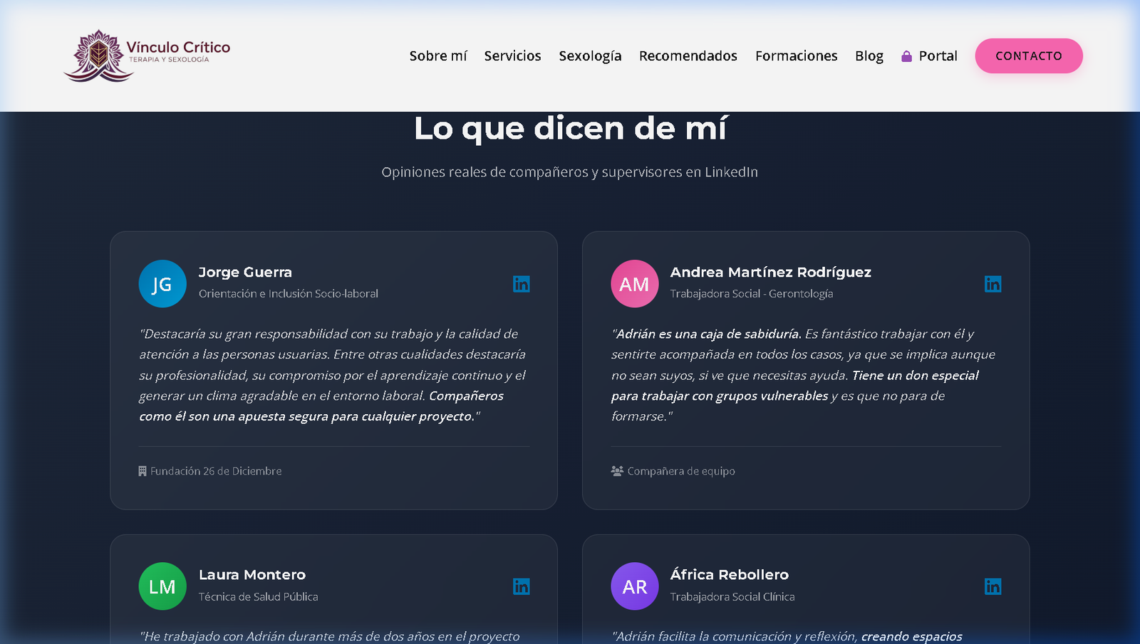 Recomendaciones y testimonios profesionales de LinkedIn